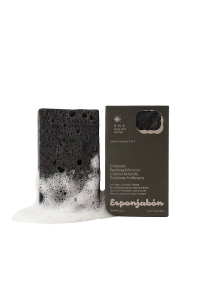 Esponjabon Săpun și burete 2 în 1 Charcoal, exfoliant și purifiant, pentru fa...