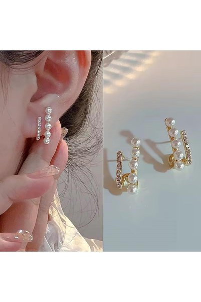 Nur store Çanta Modern Design Pearl-Detail Steel Earrings - Tarnish-Resistant...