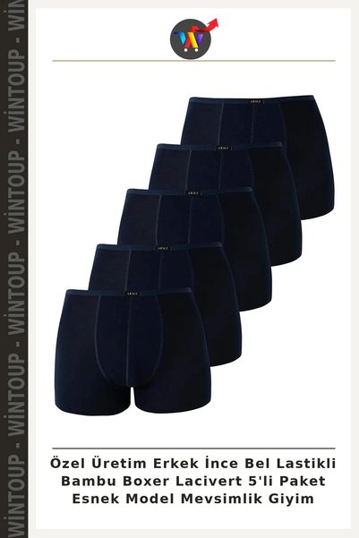Wintoup Custom-Made Men's Bamboo Boxers with Thin Elastic Waistband, Navy Blu...