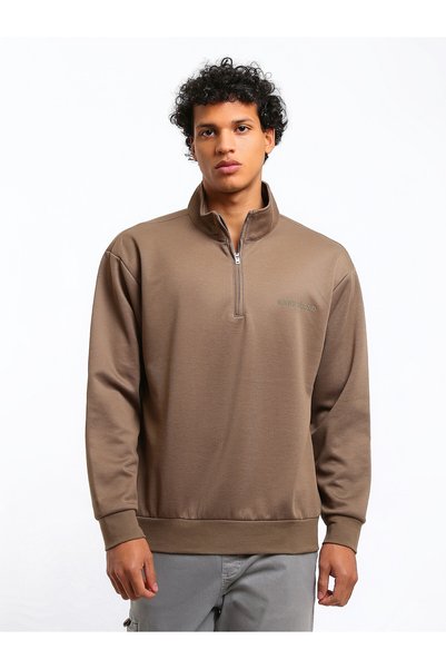 LC Waikiki XSIDE Brown Interlock-Printed Loose & Baggy Men's Sweatshirt—The N...