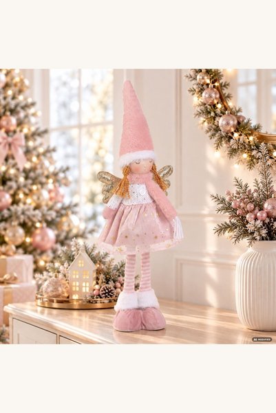 Comerivo Figurina inger roz cu fular pentru decorul de Craciun, 57 cm, textil