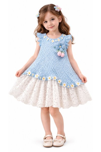 Generic Brand Sky Blue Lace Dress - Sophisticated and Elegant for Occasions