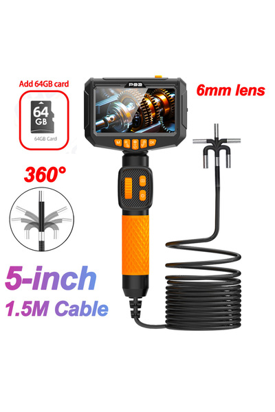 Choice No plug 1.5M-With 64GB 5inch Screen 360°Industrial Endoscope Inspectio...