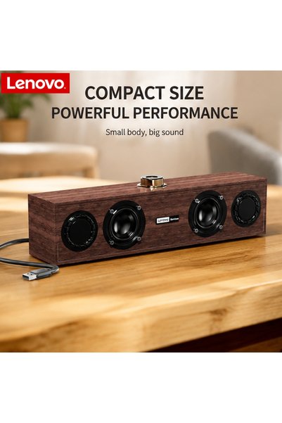 LENOVO black C02 Wooden USB Speaker 360° Stereo Soundbar Rich Bass Desktop Sp...