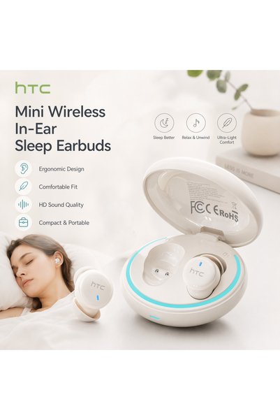 Choice White HTC NE92 Sleeping Mini Bluetooth Earphones TWS Wireless Headphon...