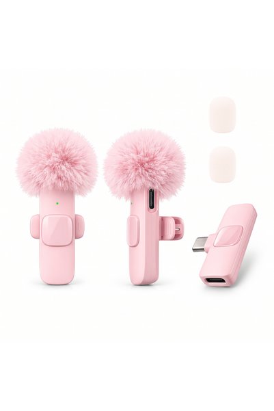 Choice ميكروفون لاسلكي صغير يعلق على الياقة من طراز Pink-Type-C-1to2، يعمل بم...