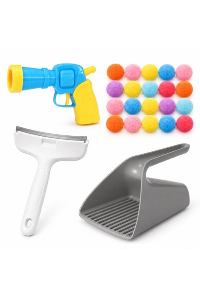 Busstier The Pom-Pom Fairy Tale – Pom-Pom-Shooting Cat Toy Gun, Comb, and San...