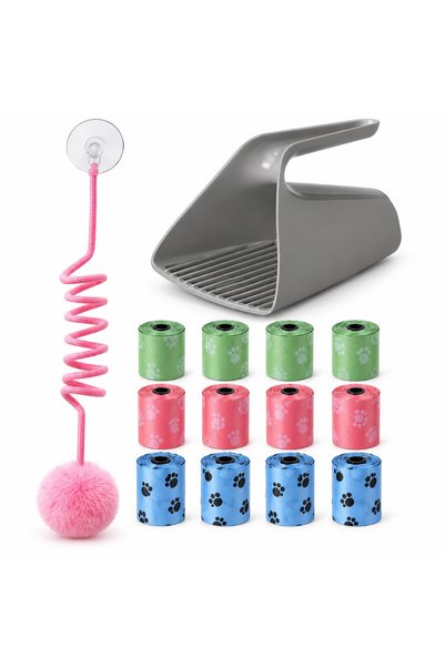 Busstier Spiral Wave – Spring-Mounted Hanging Cat Toy, Litter Scoop, and Tras...