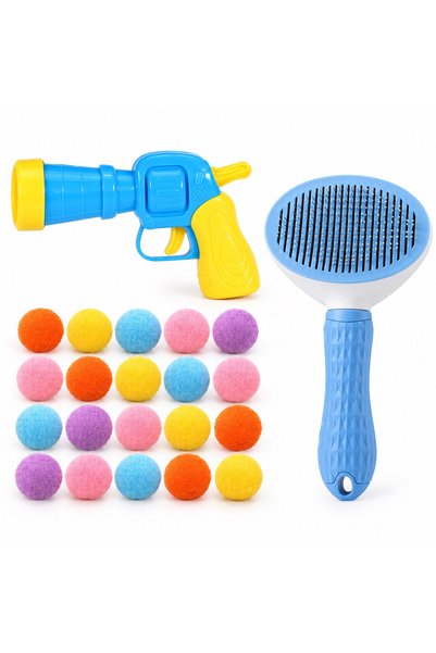 Busstier The Pom-Pom Universe – Pom-Pom-Shooting Cat Toy Gun and Comb Set