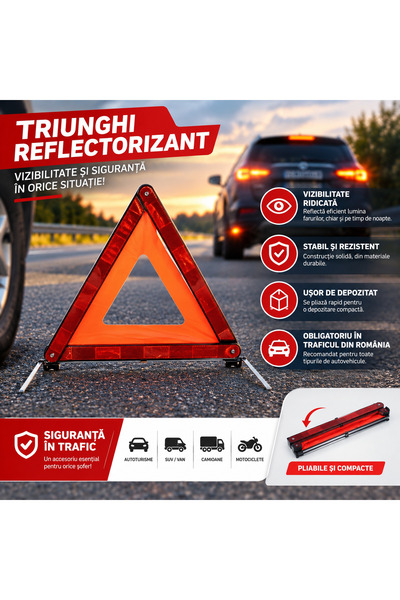 Arka9 Triunghi Reflectorizant Auto – Semnalizare Avarie, Pliabil, pentru Sigu...