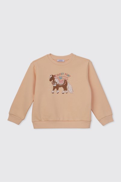 Panço Girls' Printed Salmon-Colored Sweatshirt