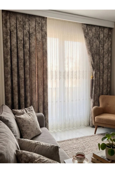 NİVEMESHOME ADEL 5401 VERDE OLIV 1/3 draperie de fondal avec plis APM