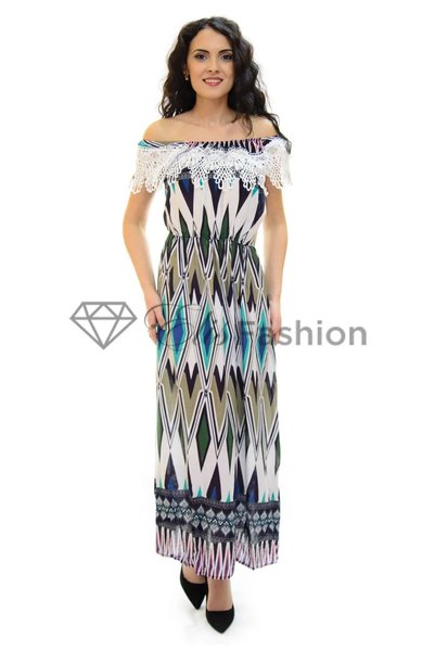 Elis Fashion Rochie multicolara lunga de vara cu volan din dantela