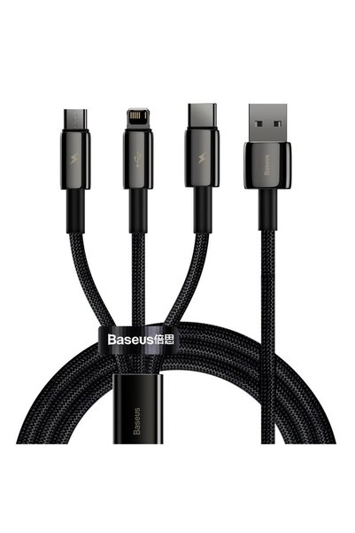Baseus Cablu Tungsten Gold, 3in1, USB-A cu 3 iesiri, 3.5A, 1.5m, negru