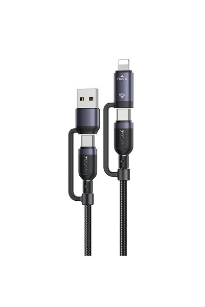 Yesido Cablu CA200, 4-în-1, USB-A/USB-C la USB-C/Lightning, 60 W, 1,2 m, negru