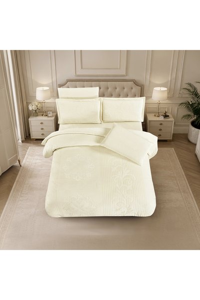 unique home collection طقم لحاف فخم من الفانيلا والمخمل المنقوش بنقشة خطوط مخ...