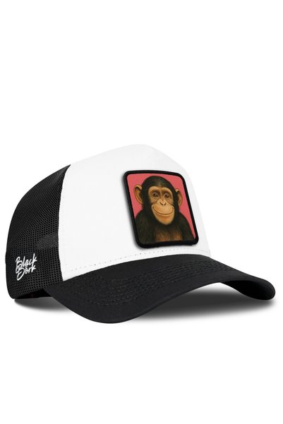 BlackBörk Șapcă Trucker alb-negru cu logo de maimuță