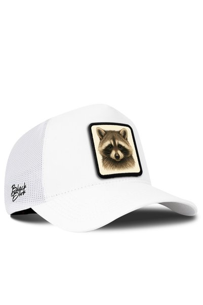 BlackBörk White Trucker Cap with Raccoon Logo
