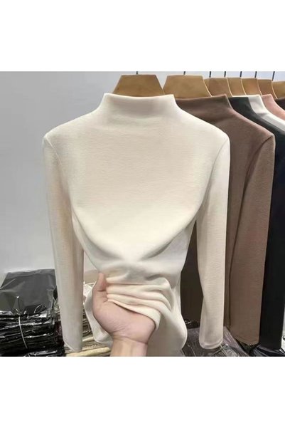 hanzhi Women Long Sleeve Half High Neck Slim Fit T Shirt