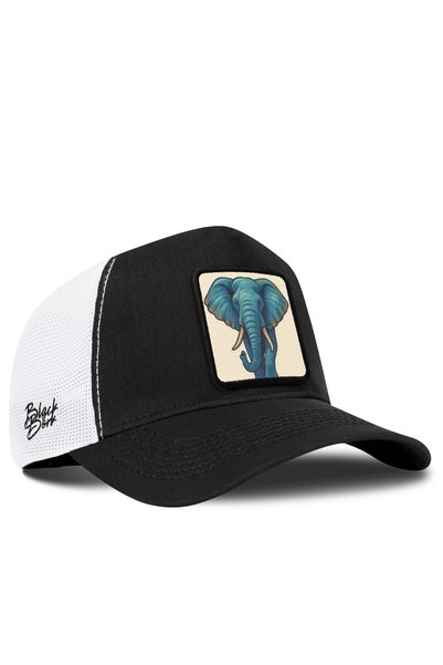BlackBörk Black-and-White Cordura Trucker Cap with Elephant Logo