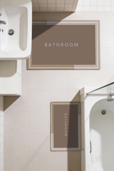 Has 1950 Non-Slip Sole, Beige & Brown Tones, Soft Two-Piece Bath Mat Set 40x6...