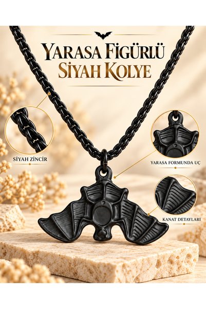 FG KONNİCHİWA Black Chain Necklace with Bat Pendant: Gothic Unisex Jewelry – ...
