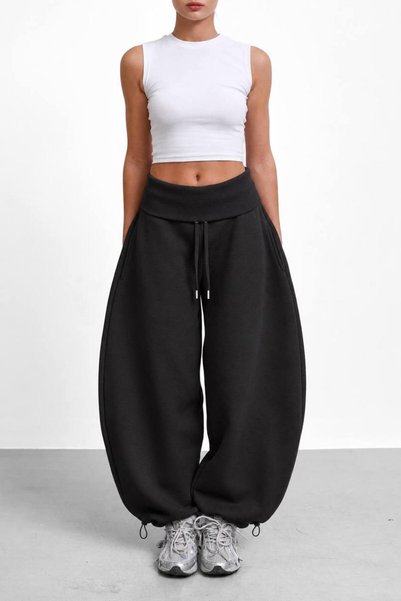 ÇEÇİM Pantaloni de trening pentru femei, cu croi wide-leg, cu șnur în talie, ...