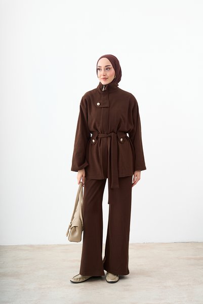 LOCCO Women's Mock Neck Suit with Invisible Zipper, Gold Button Details, and ...