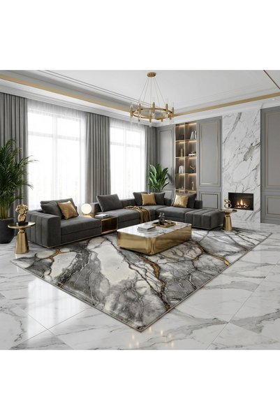 OEM Covor Eterna Cairo Gri/Auriu 100x200 cm, Stil modern, Păr scurt de 12 mm,...