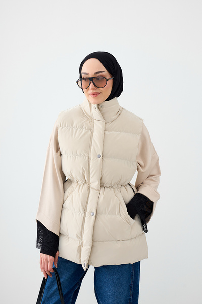 LOCCO Vestă din piele întoarsă pentru femei, cu talie reglabilă și închidere ...