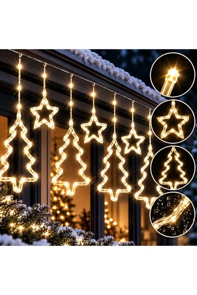 supershop Instalare perdea LED de Crăciun, forme 3D, 8 moduri de iluminare, c...