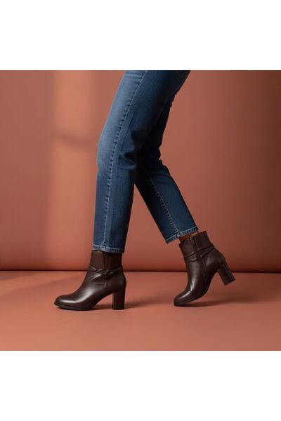 NE&VE SHOES Cizme de damă din piele de culoare cafea, accesorizată, cu elasti...