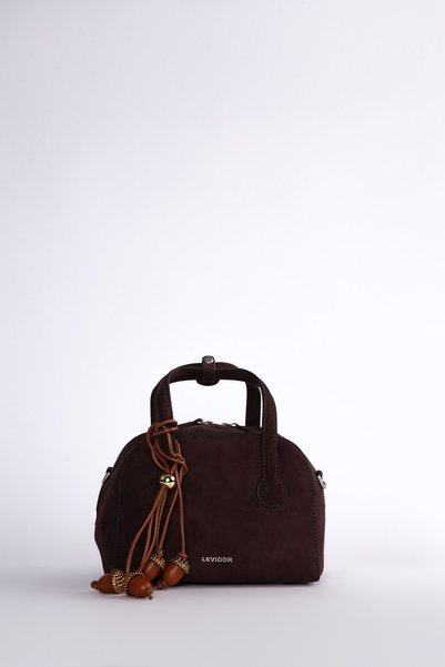 Levidor Suede Clutch Bag with Charms, Brown