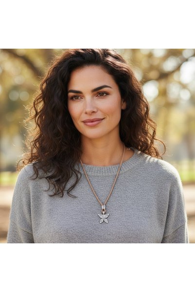 Hedea Women's Antique Silver-Toned Metal Butterfly-Shaped Necklace with Light...