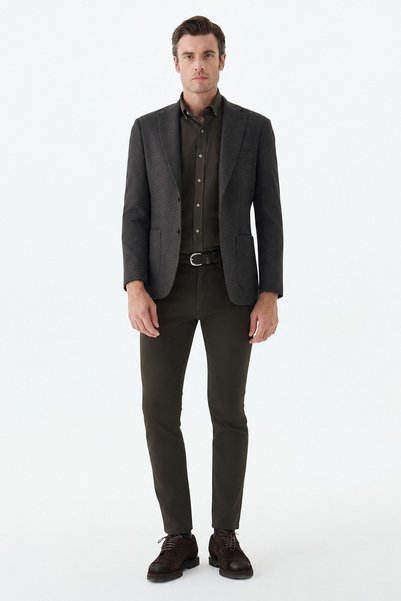 Jakamen Coffee-Colored Slim Fit Jacket with a Mono Collar Pattern