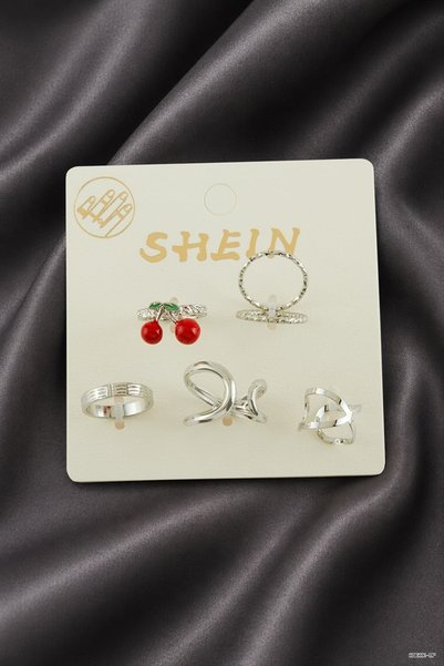 ZERO LAND SVL-SHOP Set of 6 Luxury Cherry-Enameled Link Rings (135535) Silver...