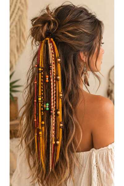 NareSpor Handmade Wet Rasta Hair Accessory 14-Piece Set – Yellow-Brown, Beade...