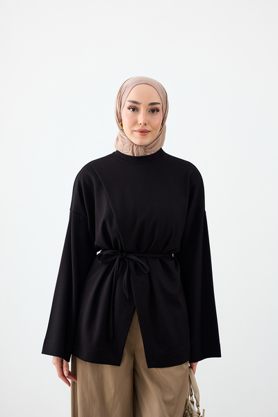 LOCCO Tricou pentru femei, cu decolteu rotund la baza gâtului, mâneci lungi ș...