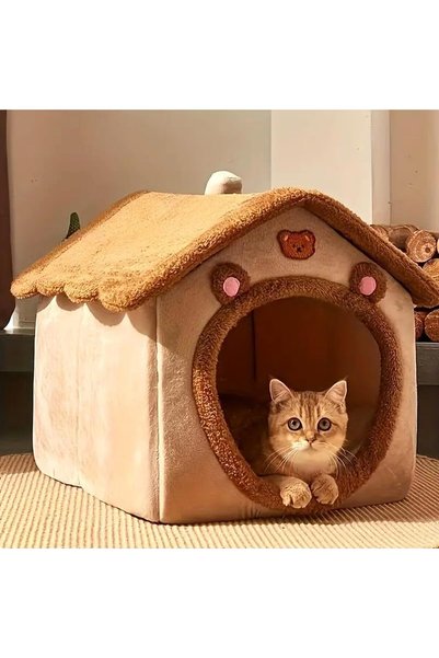 LinJie Cat Bed For Indoor Cats,Foldable Large Cat House With Mat,Cat To Sleep...