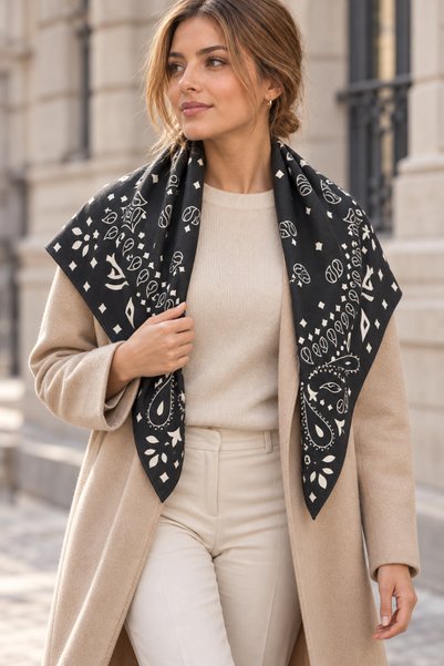 D scarf Μεγάλο μαύρο μαντήλι-μπαντάνα με σχέδιο Paisley και με ανάγλυφη υφή κ...