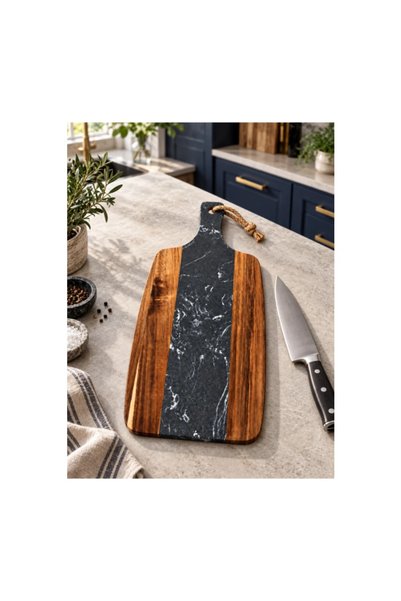 Anyta Cooking Tocător și Platou de Servire cu Mâner - Design Lemn și Marmură ...