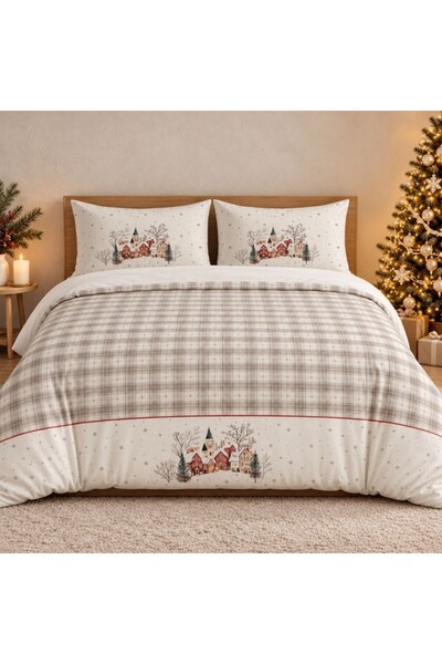 Lenjerii Deosebite Double Duvet Cover Set Christmas 3D with trees and houses,...