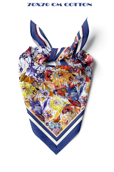 tuaipek Blue Spring Carnival Print 100% Cotton 70x70 cm Bandana/Scarf