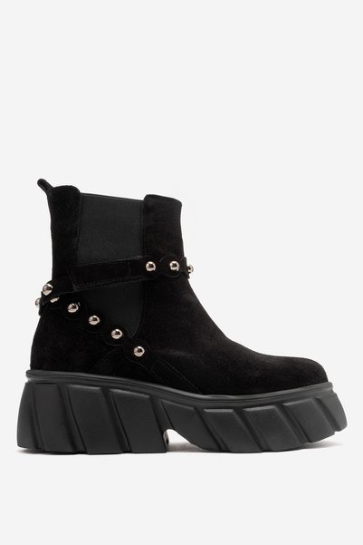 Dericlub Women's Thick Sole Chelsea Boots with Belt Detail, Genuine Suede Lea...
