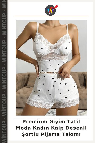 Wintoup Set de pijamale premium pentru femei, cu șorturi, cu model, în stil d...