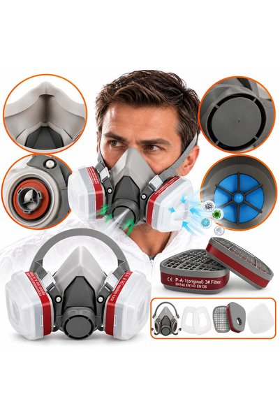 KESNUP Mască respiratorie reutilizabilă 6200, cu 2 cartușe pentru vapori, 2 f...
