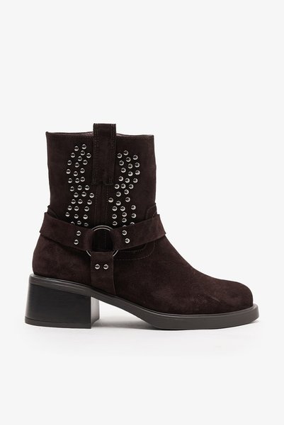 Louis Cardy Chino Brown Suede Leather Studded Women's Boots