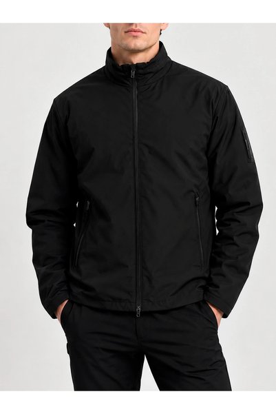 EA7 Men's Polyester-Padded, Zippered, Long-Sleeved Black Jacket