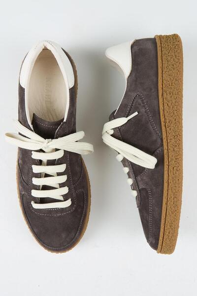 Krahe Sunny Men's Genuine Leather Lace-Up Anthracite-Ecru Sneakers