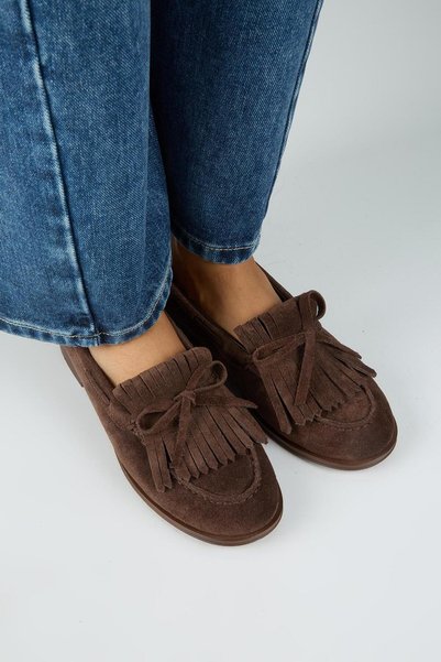 Manijero Vega Women's Genuine Leather Tasseled Loafers, Brown Shoes